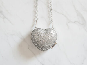 Silver Mini Heart Single Side Rhinestone Clutch